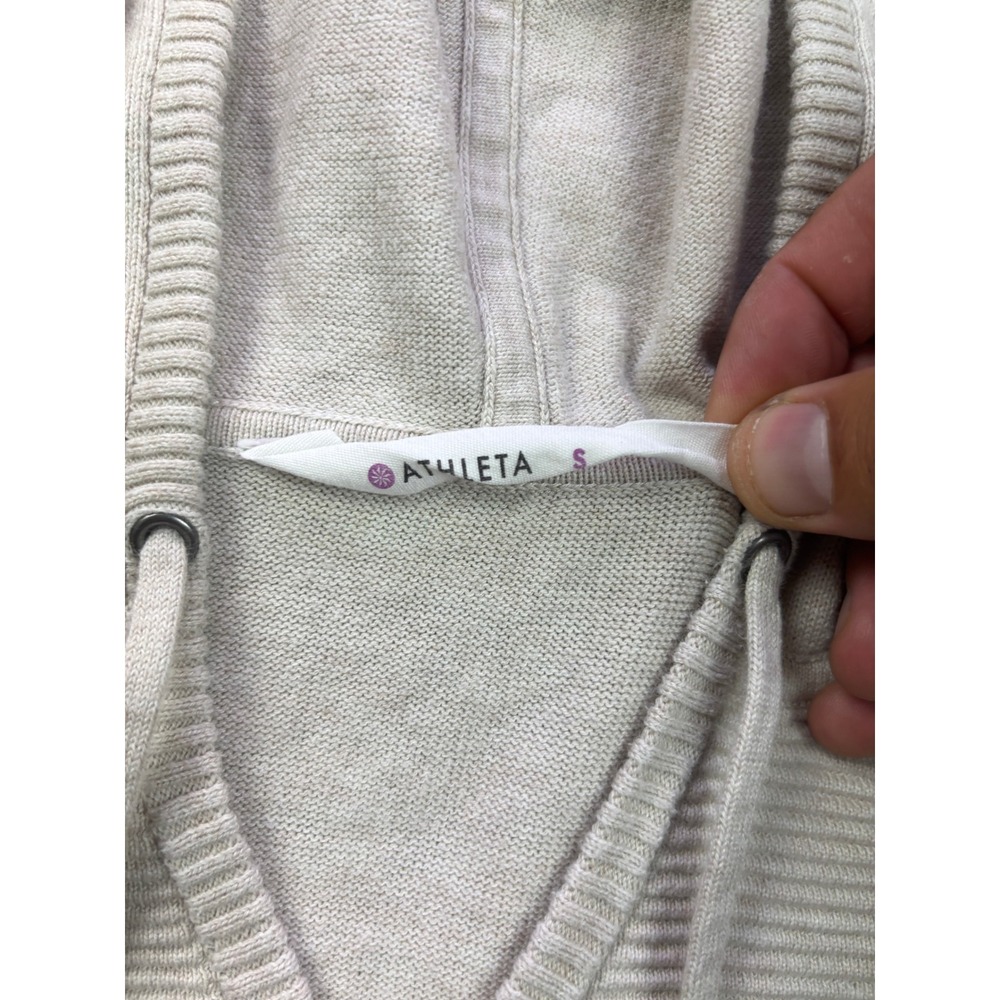 Athleta Hoodie Sweater Womens Small Beige Ribbed Knit V-Neck Pullover - Picture 2 of 7